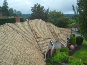 Newly installed cedar shake shingles.