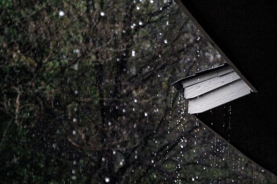 Heavy rain on a roof.