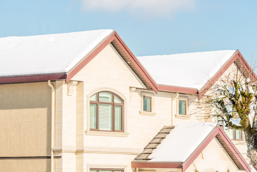 A Perfect Neighbourhood. Houses In Suburb At Winter In The North America. Fragment Of A Luxury